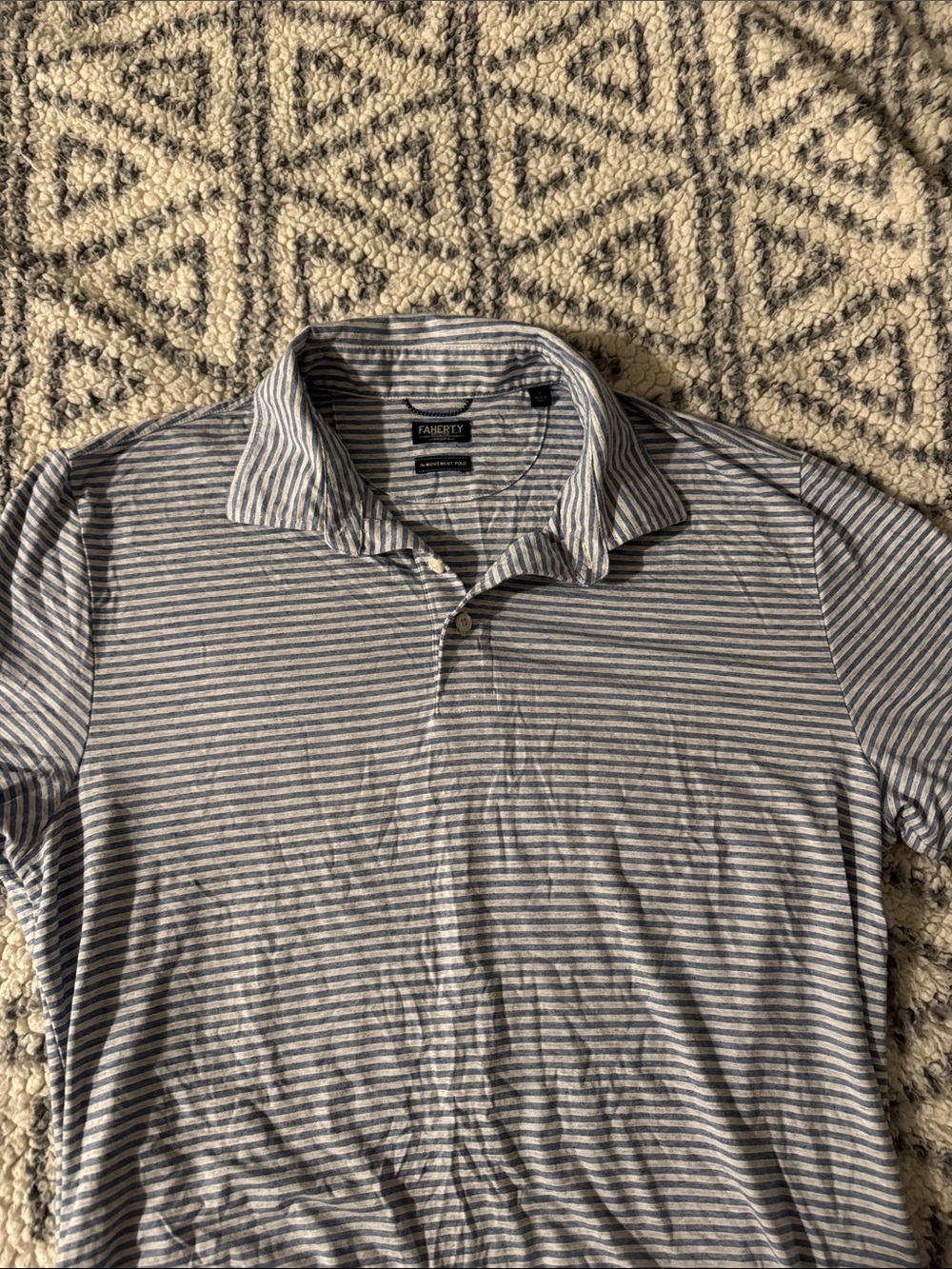 Faherty Striped Movement Polo - Light Blue & White